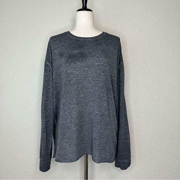 C&C California “Kindness is Free” Gray Mineral Wash Long Sleeves Top - Picture 1 of 13